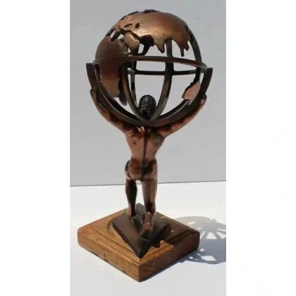Vtg Greek Myth Giant Titan Atlas Globe Art Statue Figurine Figure Room Decor - Picture 3 of 3